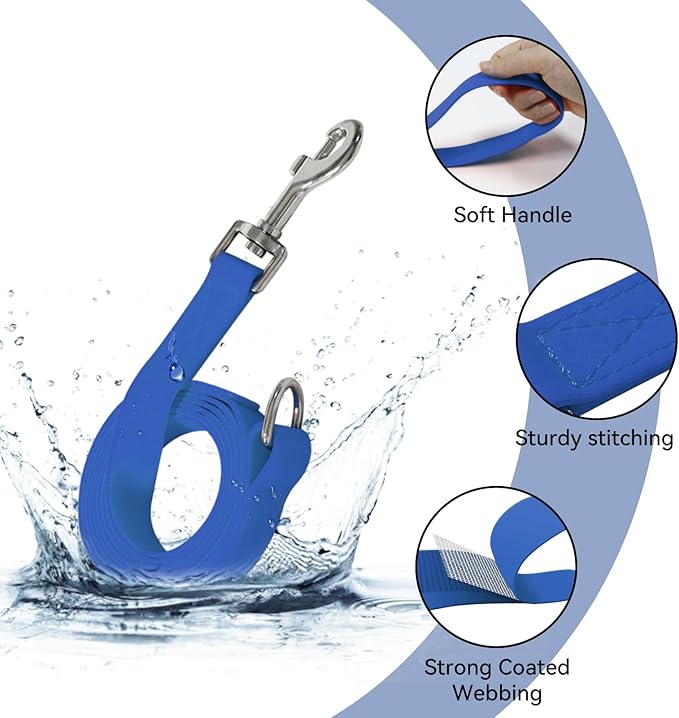 Waterproof Dog Leash, 5/6 FT Durable Odor-Proof Dog Leashes with Strong Metal Hooks Fits Small Medium or Large Dogs (Blue, 5FT - 3/4 inch Width)