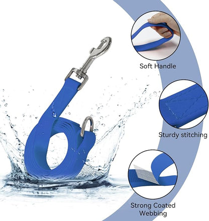 Waterproof Dog Leash, 5/6 FT Durable Odor-Proof Dog Leashes with Strong Metal Hooks Fits Small Medium or Large Dogs (Blue, 6FT - 1 inch Width)