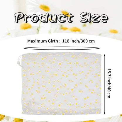 Daoeny Large Bird Cage Cover, Bird Cage Seed Catcher, Adjustable Soft Nylon Mesh Net with Daisy Pattern, Birdcage Cover Skirt Seed Guard for Parrot Parakeet Macaw Round Square Cages (White)