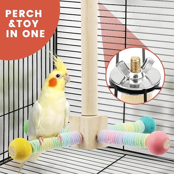 Bird Stand Perch Toy Parakeet Interactive Rotating Chew Toy Wooden Exercise Parrot Toys,Cockatiel Toys for Bird Cage Accessories for Small and Medium Parrots to Expend Energy