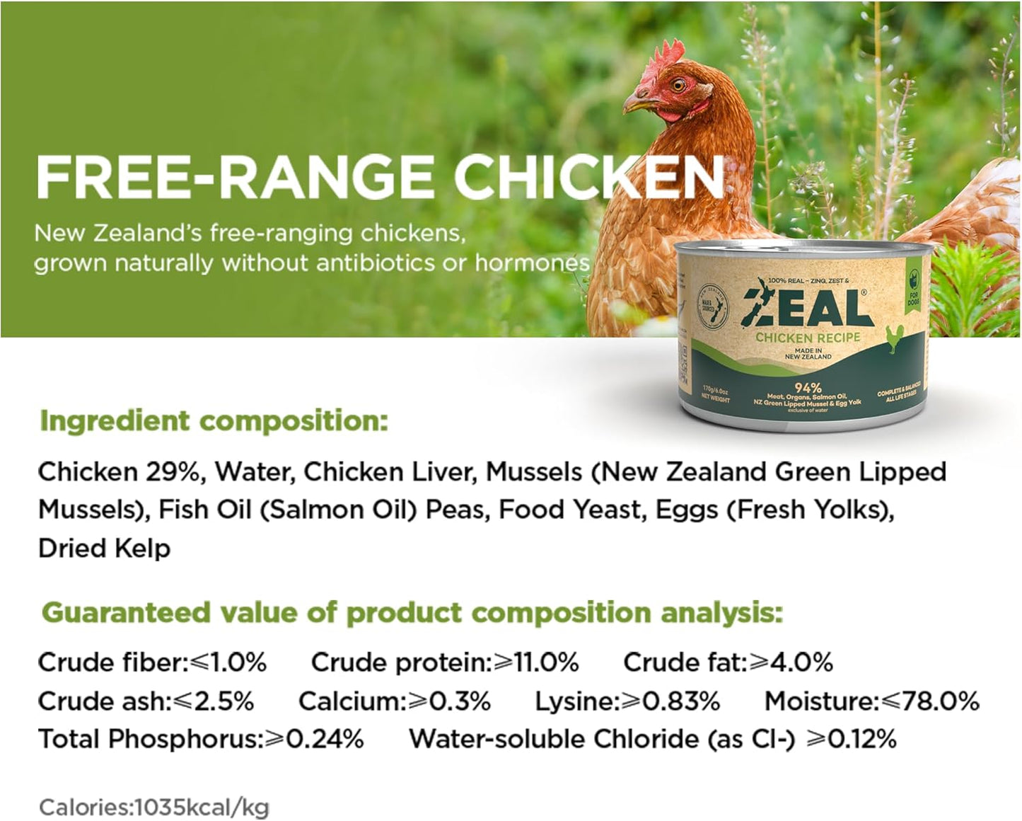 ZEAL New Zealand Wet Dog Food – High Protein, Pure Nutrition, Grain-Free with Superfoods (Chicken, 13.76oz Can 12-Pack)