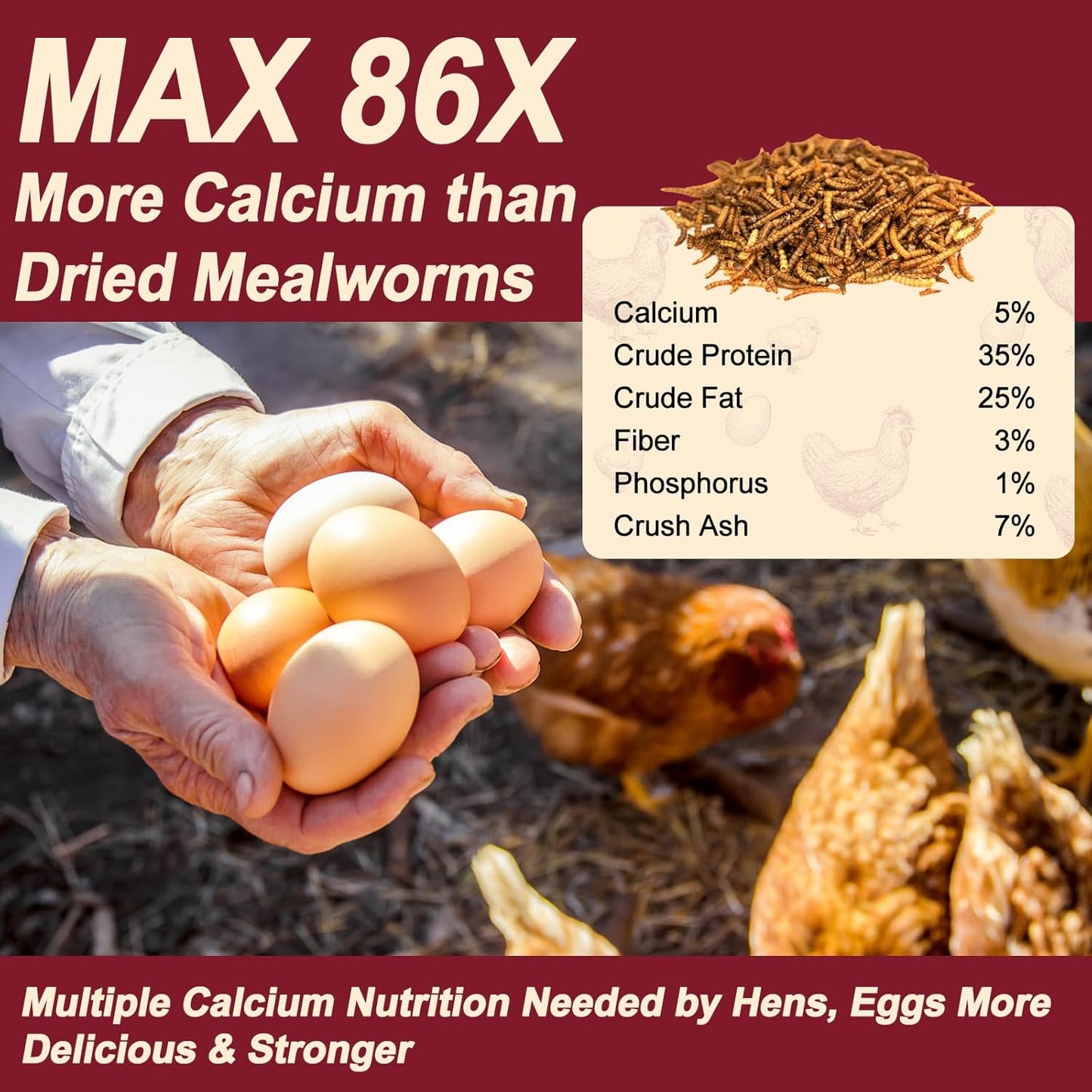 5LB Dried Black Soldier Fly Larvae for Chickens Bulk, Non GMO 86X High Calcium Grubs Than Meal Worms for Laying Hens,100% Natural BSF Larvae for Chicken Worms Wild Bird Treats, Protein Chickens Feed