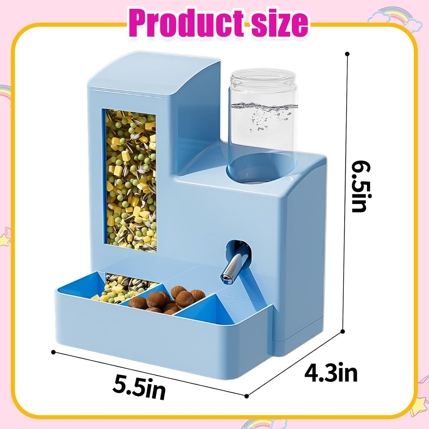 2 in 1 Guinea Pig Food Water Dispenser, Rabbit Water Bottle Leak-Proof, 2 in 1 No-Drip Automatic Dispenser for Guinea Pig Cage, Chinchilla, Ferret, Hamster Small Animal Waterer (Pink, 2 in 1)