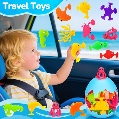 Toddler Suction Cup Bath Toys, Ocean Animal Bath Toys for Kids Ages 3-5 4-8 No Hole Mold Free Bathtub Toys for Toddlers 3-5 Kids Christmas Window Building Toys for 3 4 5 Year Old Boys Girls Gifts