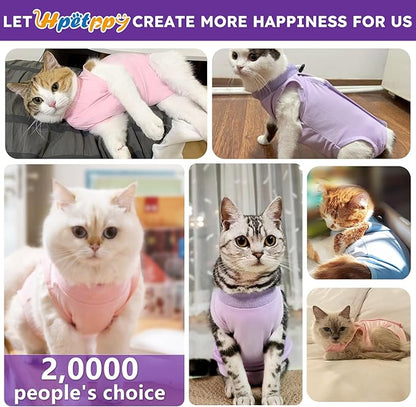 Cat Recovery Suit for Spay Abdominal Wound, Breathable Kitten Onesie for Cats After Surgery, Anti Licking Cat Cone Alternative, Pet Surgery Recovery Shirt-Purple(L)