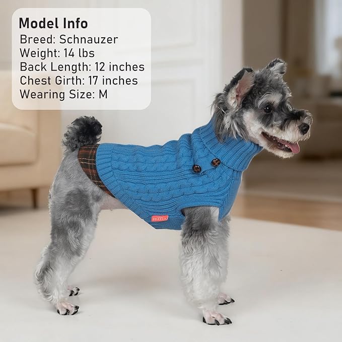 KYEESE Dog Sweater Stretchy Knitwear Cat Clothes with Gingham Patchwork Comfy Pet Coat for Fall Winter Cold Weather Soft Pullover Dog Sweaters for Small Dogs Male Warm Turtleneck Small Dogs Sweater