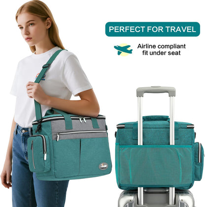 Dog Travel Bag for Pet Kit for Supplies with 2 Food Storage Containers 2 Collapsible Bowls 1 Feeding Mat 1 Dog Treat Pouch 7-Piece Set Perfect Road Trips Camping Weekend or Doggy Gift, Teal