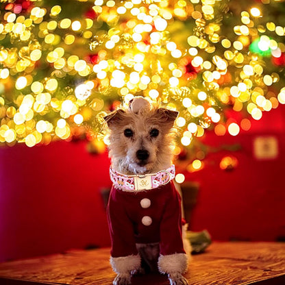 Elegant little tail Christmas Dog Collar, Pink Deer Print Pet Collar Dog Durable Cute Dog Collars Winter Holiday Male or Female Pet Gift Adjustable Dog Collar for X-Large Dogs
