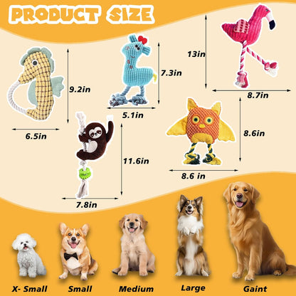 5 Pack Plush Dog Toys with Rope, Squeaky Dog Toys, Tug of War Dog Interactive Toy, Durable Dog Chew Toys for Large Dogs & Puppies