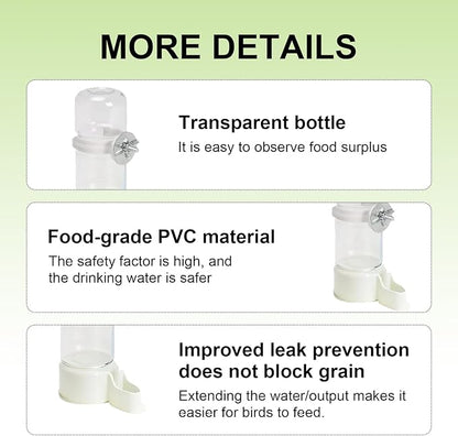 2PCS 140ml Bird Water Dispenser Automatic Drinking Bottles, Transparent Drinker Cages No Mess Suspended for Cockatiel Budgie Conure Lovebirds
