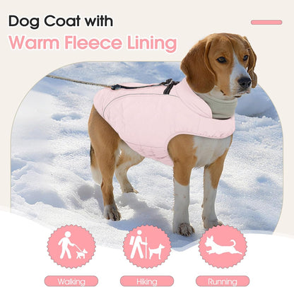 Dog Coat with Harness Built in -Pink,XL- Fleece Lined Dog Snow Jacket Snowsuit，Adjustable Reflective Winter Warm Cold Weather Coat