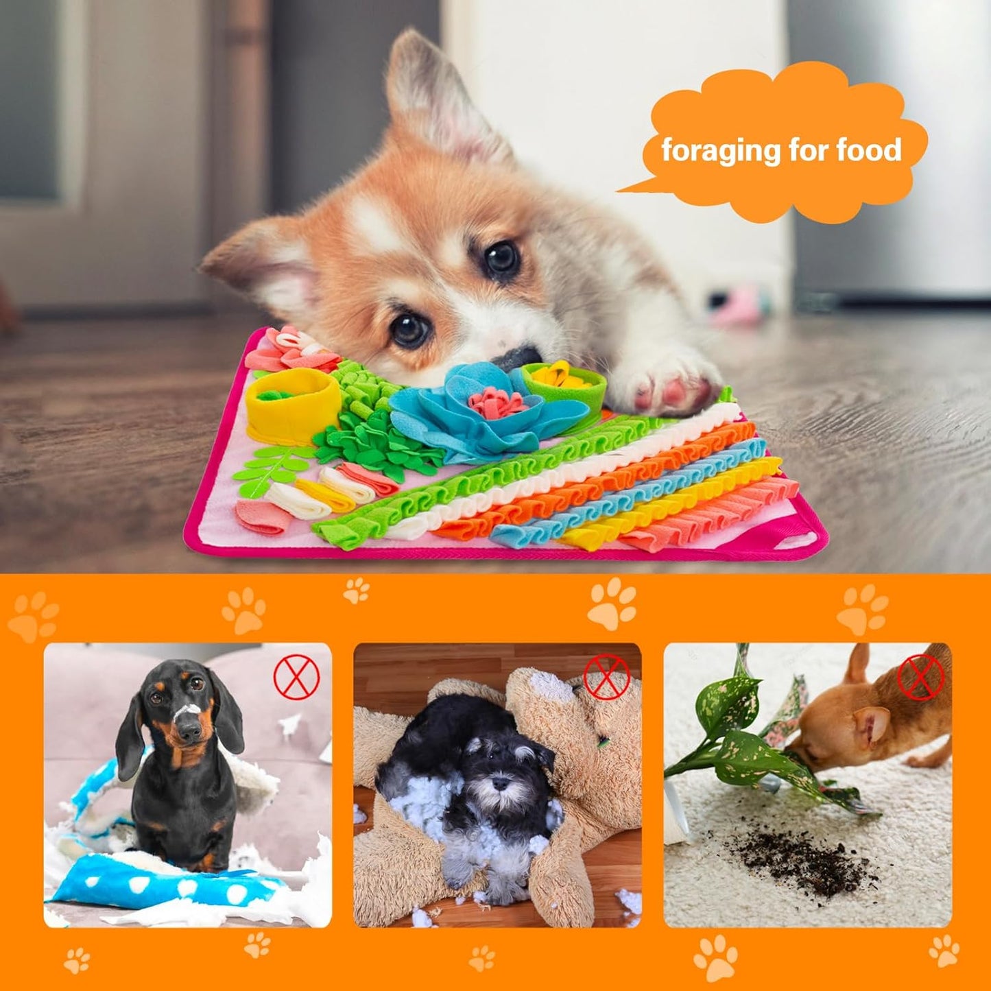 Snuffle Mat for Dogs, Sniff Mat Slow Feeding Mat for Small Pets Cats, Rabbits - Help Stress Relief and Training - Stimulate Your Pet's Foraging Skills! (Pink)