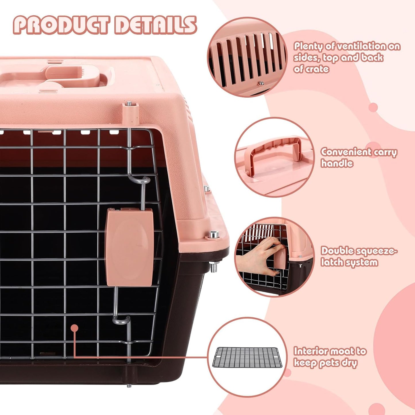 2 Set Pet Carrier for Small Dogs and Cat, Hard Shell Plastic Dog Crate with Bowl and Cooling Pad Fully Breathable Portable Kennel for Small Pet Travel Camp (Brown,18.9 x 12.6 x 11.8 Inch)