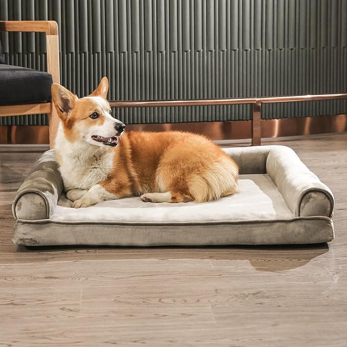 Amazon Basics Dog Bed with Cooling Gel Memory Foam, Pressure-Relief Support for Dogs up to 90lbs, Non-Slip Bottom, Machine Washable Cover, Extra Large Sized (44" x 35"), Taupe