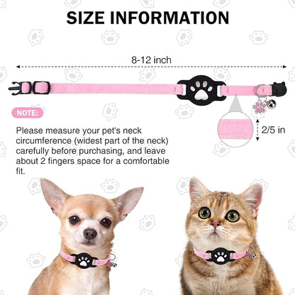 Airtag Cat Collar Breakaway, Cute GPS Cat Tracker Collars with Air Tag Holder, Safety Cat Collars with Bell & Pendant for Girl Boy Cats, Pink