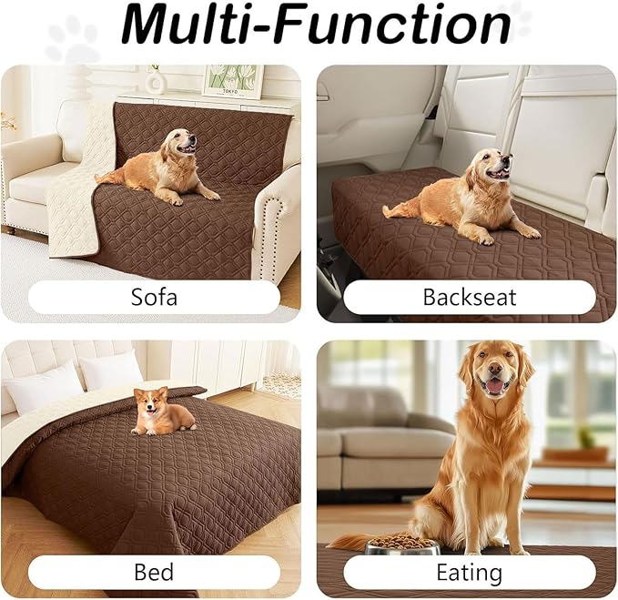 hyha Waterproof Dog Bed Blanket, Soft Pet Blankets, Waterproof Couch Cover for Dogs, Reversible Sofa Covers Washable for Furniture (30x53 Inch, Brown/Beige)