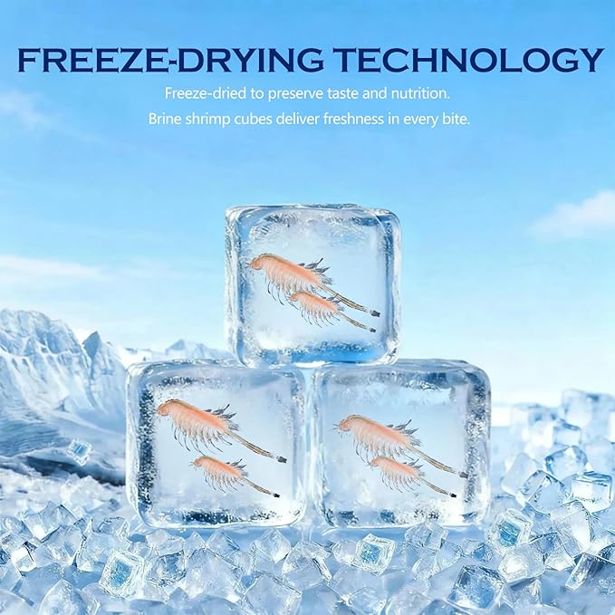 Freeze Dried Brine Shrimp Cubes– 100% Natural High‑Protein Fish Food for Tropical, Marine & Freshwater Aquarium, Turtles, Pond Fish, Koi, Discus, Angelfish, Tetras - Floating Shrimp Cubes, 4.5 oz