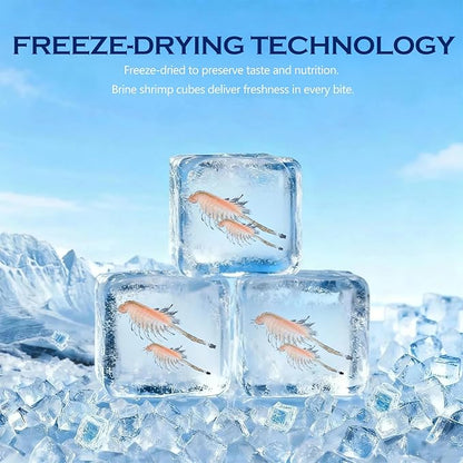 Freeze Dried Brine Shrimp Cubes– 100% Natural High‑Protein Fish Food for Tropical, Marine & Freshwater Aquarium, Turtles, Pond Fish, Koi, Discus, Angelfish, Tetras - Floating Shrimp Cubes, 4.5 oz