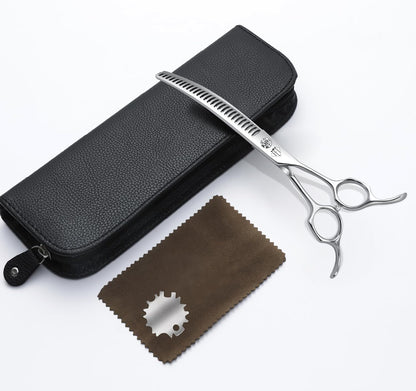 Professional Curved Thinning Scissors for Dog Grooming, 30-Degree Curvature, Japanese 440C for Trimming Dogs Cats and Other Pets face and paws (Curved Chunker)