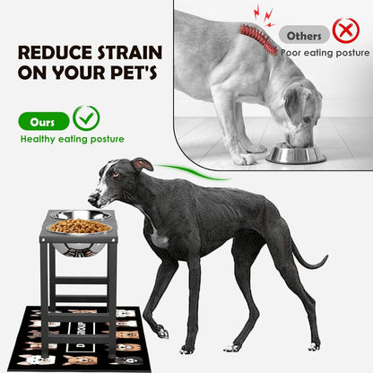 Elevated Dog Bowls for Large Extral Large Breed, Raised Bowl Stand with 2 Stainless Steel Bowls (101oz) and Spill-Proof Mat, 17" Tall Dog Feeder for Extra Large Breeds