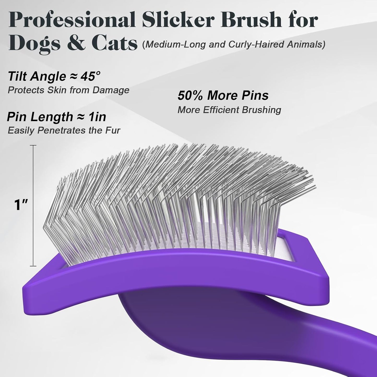 2PCS Slicker Brush for Dogs & Pet Comb,Professional Dog Grooming Brush (Goldendoodles,Poodles,Labradoodles) with Extra Long Pins to Effectively Remove Tangles, Knots and Mats (Purple Large)