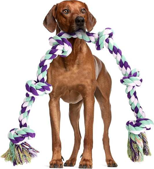 Dog Rope Toy 42In 6 Knots Indestructible Natural Cotton - Tough Chew Toys for Medium/Large Breeds Aggressive Chewers, Daily Companionship, Heavy Duty Tug of War Dog Pull Rope Teeth Cleaning