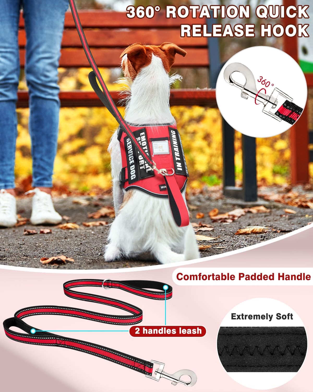 Service Dog Vest Harness and Leash Set+10 Patches for Puppy Small Dogs,Do Not Pet Emotional Support Dog Vest with 2 Soft Padded Handle for Everyday/Training (Red XS)