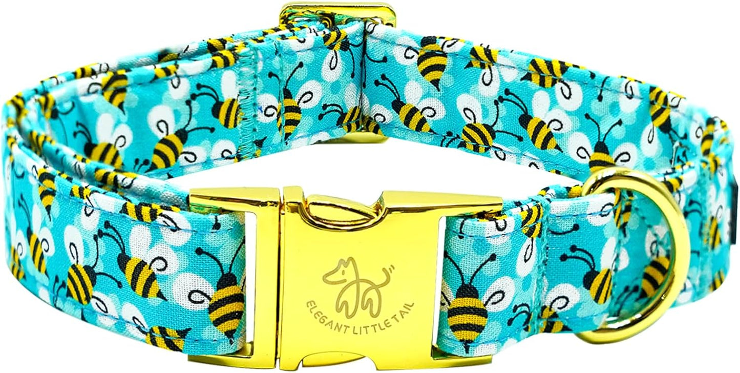 Elegant Little Tail Summer Pet Collar, Durable Bees Print Dog Collar, M, 1 Inch Width, 13.5 Inch Length, Cotton, Unique Design, Superior Durability, Perfect for Small, Medium, Large Dogs