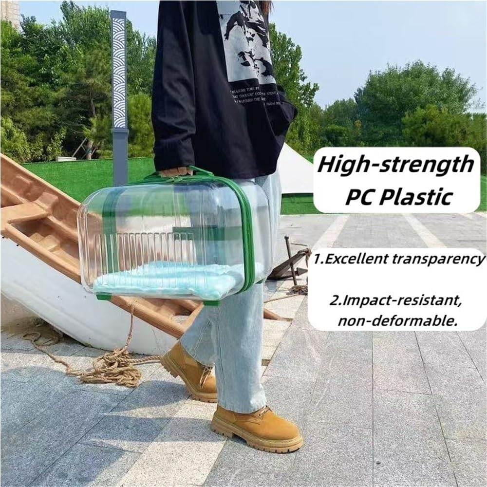 Rolling Pet Trolley Case, Portable Hard Shell Pet Carrier, Clear Plastic Cat Travel Box, Suitable for Cats and Dogs(Pink,9.8 * 11.0 * 15.4in)