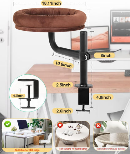 Cat Bed for Desk,Keeps Kitten Close and Workspace Clear Cat Bed,Height Adjustable and Rotatable,Drilling-Free(Unheated Brown,18.5" Lx17.5 Wx17.5 W)