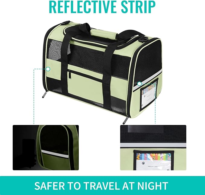 Cat Carrier Pet Dog Carriers TSA Airline Approved for Cats Dogs Under 15 lbs, Collapsible Soft Sided Cat Carrier Dog Travel Carriers for Puppy Kitten, Green