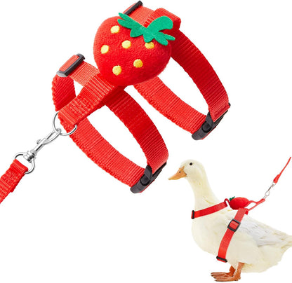 Duck Harness Leash Set Duck Harness and Leash for Real Ducks Adjustable Walking Rope Pet Cute Pattern Outdoor Traction Rope for Chicken Rabbit Small Animals(S,Strawberry)
