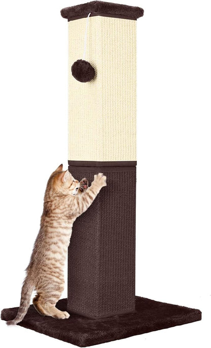 Cat Scratching Post, 32 Inch Cat Scratching Post for Large Cats, Cat Scratcher with Nature Sisal, Cat Scratch Post for Indoor Large Cats and Kitten, Brown