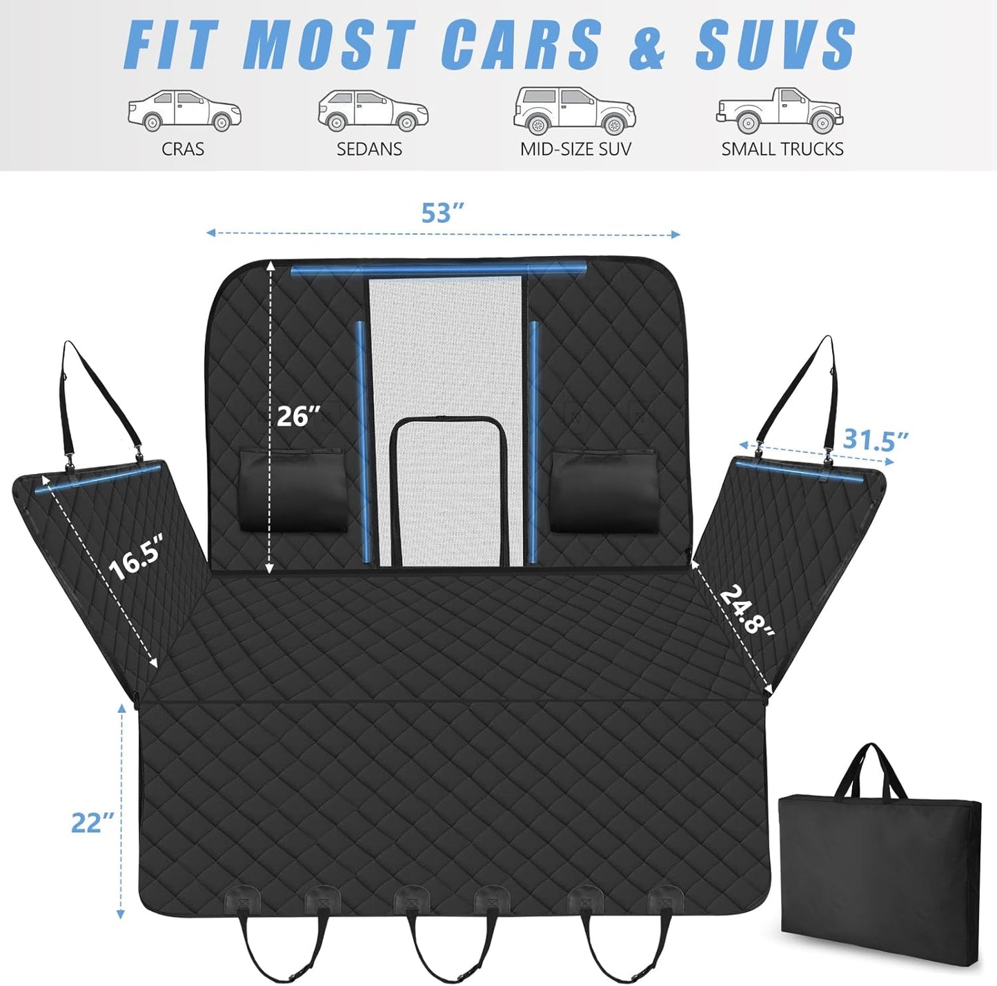 High Barrier Back Seat Extender for Dogs, Hard Bottom Dog Car Seat Cover for Back Seat Holds 420lbs, Backseat Protector Pet Bed, Waterproof Dog Hammock for Car SUV and Trucks