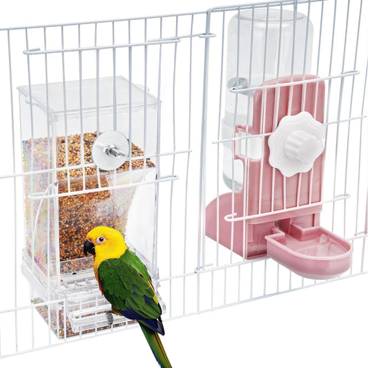No Mess Bird Feeder Water Dispenser Set, Parakeet Cage Accessories, Bird Feeder and Waterers in Cage for Cockatiels, Finches, Lovebirds, Budgies, Canaries