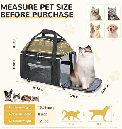 Lekereise Top-Expandable Pet Carrier - TSA Airline Approved Soft Sided Underseat Up to 12lbs Travel Carriers for Small Cats and Dogs with Locking Safety Zippers Anti-Scratch Mesh Black