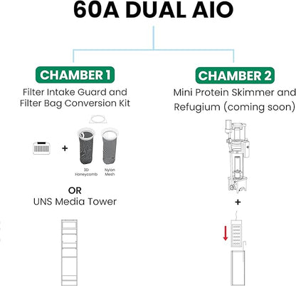 Ultum Nature Systems Dual AIO - Freshwater/Saltwater Compatible All in One Rimless Tank with Triple Chamber Filtration System, Integrated Filter Aquarium w/Leveling Mat - 20 Gallon, 60A, Black