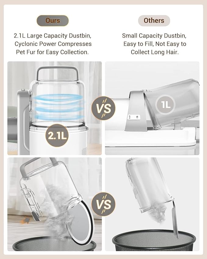 Dog Vacuum Grooming Kit for Shedding: Professional Hair Clippers Pet Groomer - Strong Suction Cleaner Deshedding Tool Fur Brush Attachment Trimmer for Home Cat (Cream White)