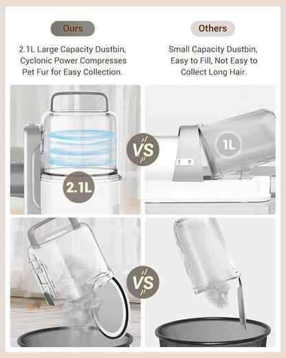 Dog Vacuum Grooming Kit for Shedding: Professional Hair Clippers Pet Groomer - Strong Suction Cleaner Deshedding Tool Fur Brush Attachment Trimmer for Home Cat (Cream White)