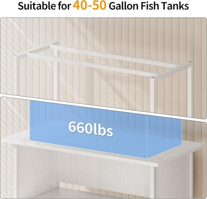 APPLOYN 40-50 Gallon Fish Tank Stand, Aquarium Stand with 3-Tier Storage Shelf, Heavy Duty Metal Frame for Turtle Reptile Terrarium Tank Stand, for Living Room, Office, 36.6" L x 18.9" W x 31.5" H, White