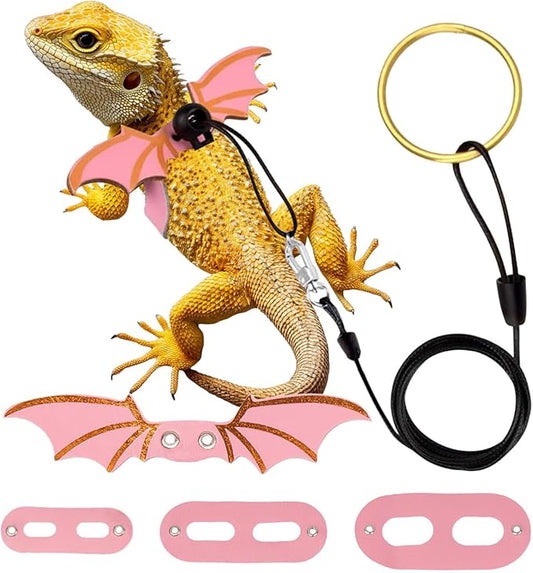 Lizard Harness and Leash-3 Size Pack Bearded Dragon Leather Dinosaur Wing Harness Reptile Leash Set for Safety Walking Costume Indoor Outdoor