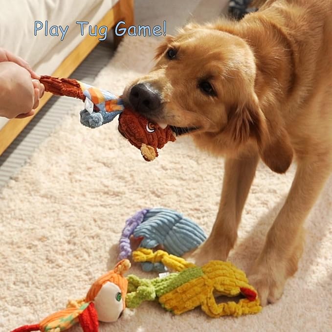 Nocciola Stuffless Squeaky Dog Toys 5 Pack, Body No Stuffing Small Dog Toy Variety Colors Animal Plush Puppy Toys with Squeaker Crinkle Sound to Keep Them Busy