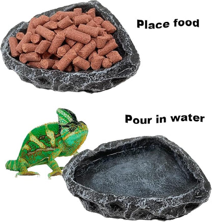 Reptile Water Dish Food Bowl, 2 Pack Reptile Feeding Dish Corner Bowl Terrarium Bowls for Bearded Dragon Lizard Frog Gecko Tortoise Hermit Crab