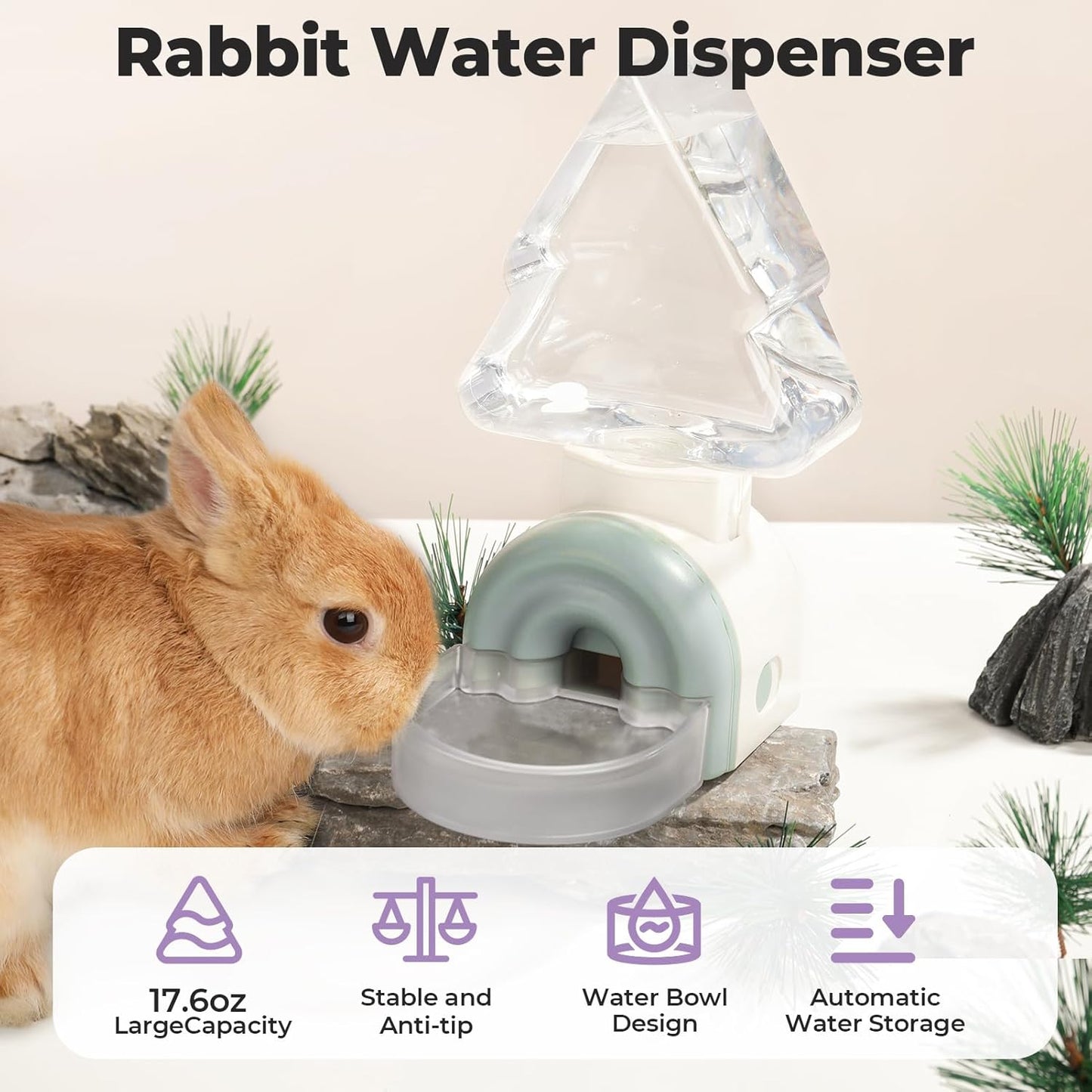 mini&moe Rabbit Water Dispenser - 17.6oz Guinea Pig Water Bottle No Drip for Cage Automatic Gravity Silent Hanging Bunny Water Dispenser with Floating Bowl for Hamster, Gerbils, Ferret, Chinchilla