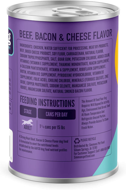 A Strong Heart Wet Dog Food, Beef, Bacon & Cheese Flavor - 13.2 oz Cans (Pack of 12), Made in The USA with Real Beef