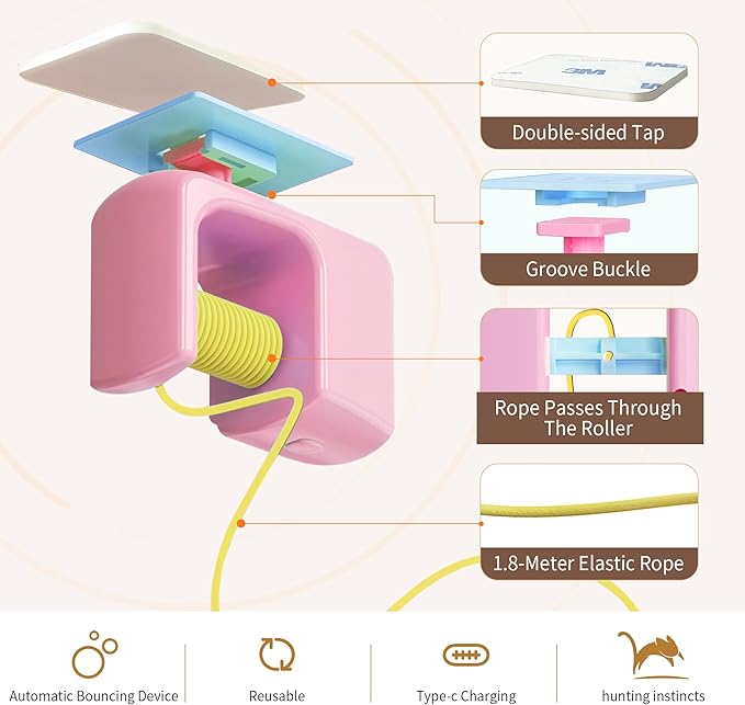 Interactive Automatic Cat Toy for Indoor Cats - Automatic Electric Door Hanging Cat Toy - Automatic Play Chase Exercise Feather Toys for Bored Indoor Adult & Kitten Cats