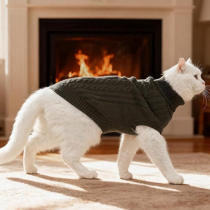 BINGPET Cat Sweater,Thermal Knitted Kitten Clothes Winter Coat,Classic Knit Turtleneck Cat Sweaters for Cats Only,Warm Pet Clothes for Kittens & Small Dogs Puppy Boy Girl Indoor Outdoor(Grey,S)