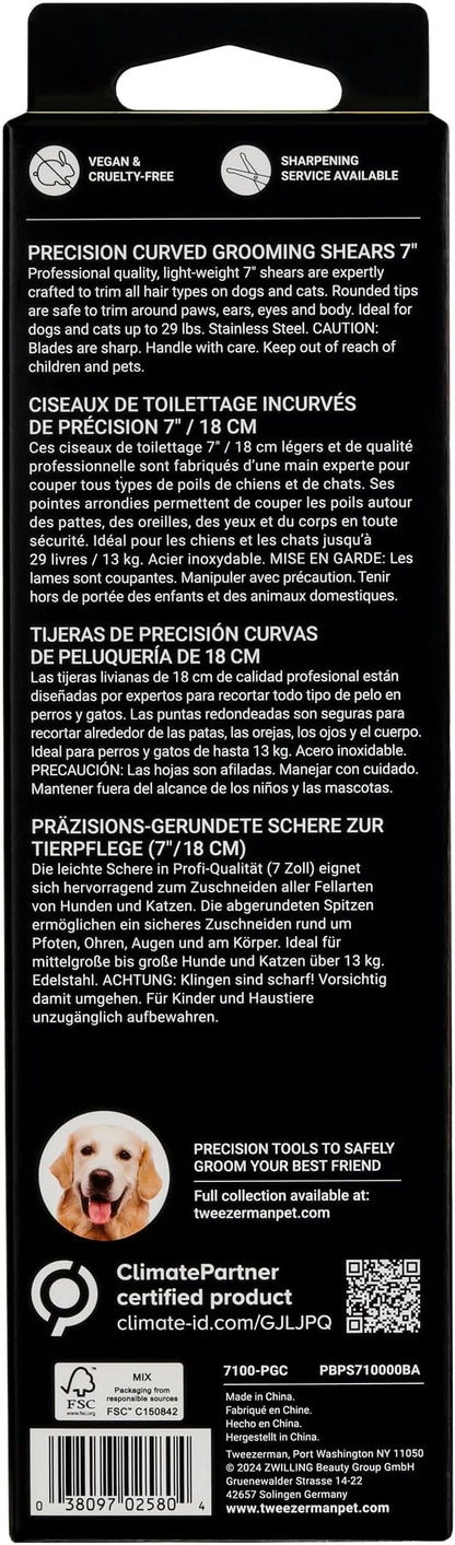 Tweezerman 7" Pet Grooming Scissors with Safety Round Tips, Professional Curved Grooming Shears for Dogs and Cats