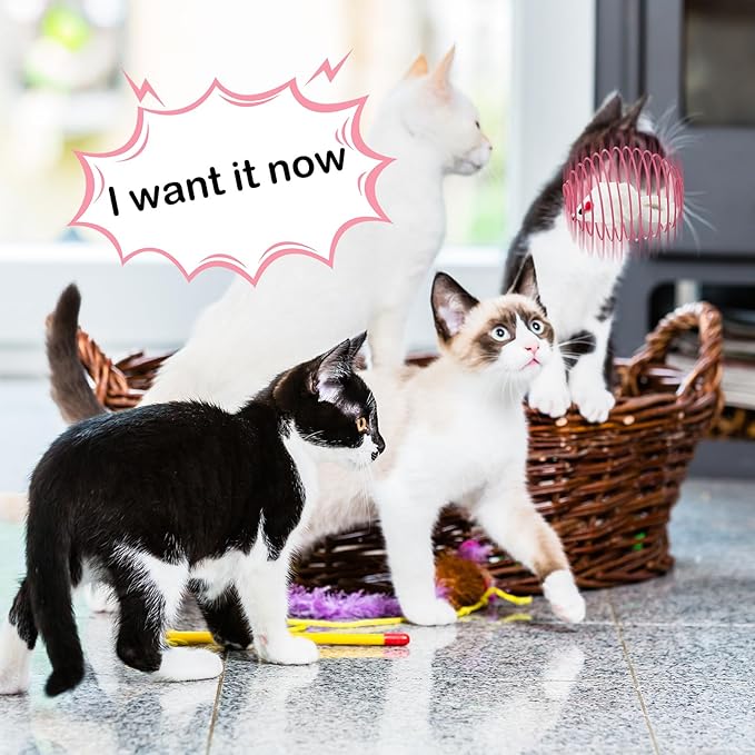 Jecery 5 Pcs Halloween Cat Spring Balls Toys Stretchable Rolling Balls Colorful Playful Coils Interactive Spring Action Toy Caged Rats for Kitten Cat Pet Supplies(Mouse,Pink,5 Pcs)