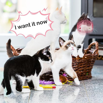 Jecery 5 Pcs Halloween Cat Spring Balls Toys Stretchable Rolling Balls Colorful Playful Coils Interactive Spring Action Toy Caged Rats for Kitten Cat Pet Supplies(Mouse,Pink,5 Pcs)